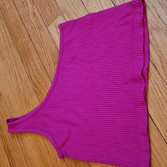 One-Shoulder Cropped, Ribbed, Pink Top, M/L, NWOT - Picture 2 of 3